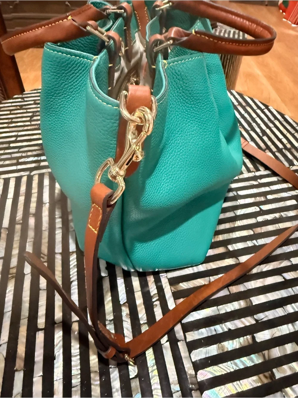 Dooney & Bourke Turquoise Pebbled Leather Shoulder Bag - Picture 3 of 5